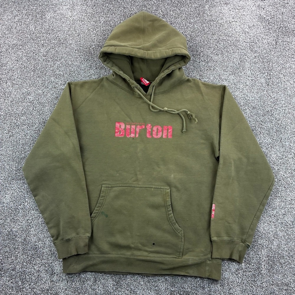 Vintage Y2K Burton Sopranos Hoodie Mens Medium Green Distressed Gun‎ Logo Skater
